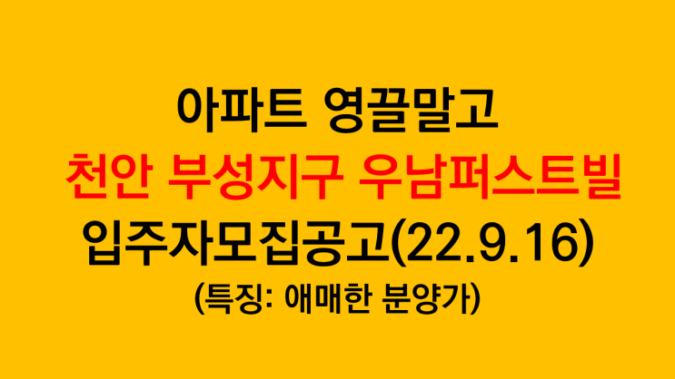  1호선 부성역 천안 부성지구 우남퍼스트빌 입주자모집공고 분석(22.9.16 공고, 특징: 애매한 분양가)