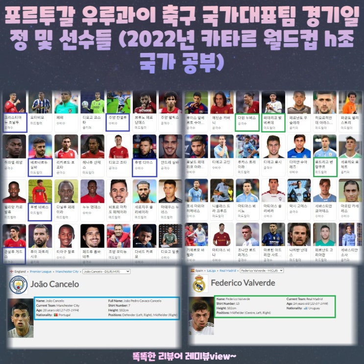 포르투갈 우루과이 축구 국가대표팀 경기일정 및 선수들