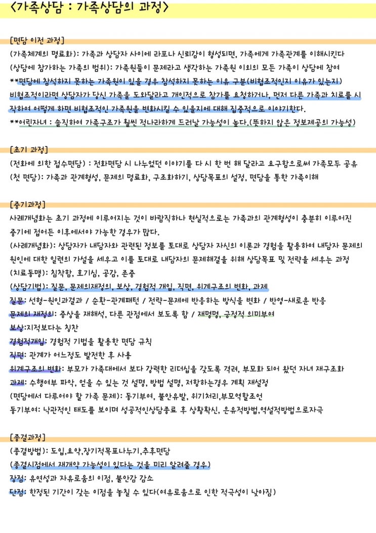  [전문상담] 가족상담 : 가족상담의 과정 요점 정리