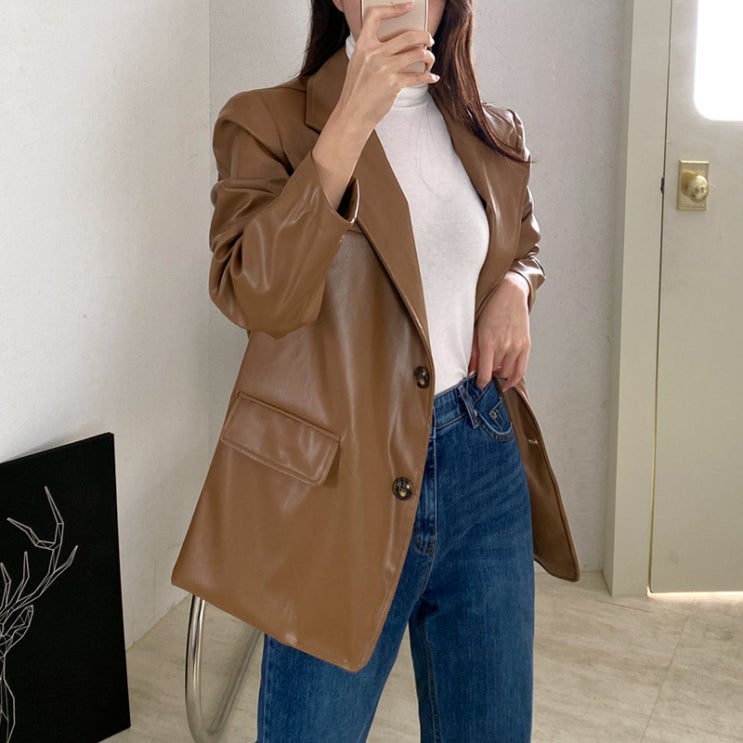  (4COL)여성 레더 자켓 가죽 기본자켓