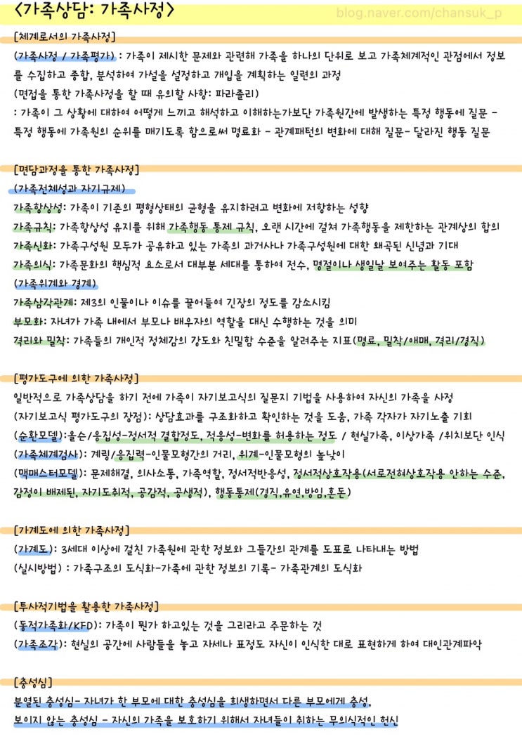  [전문상담] 가족상담: 가족사정 요점 정리