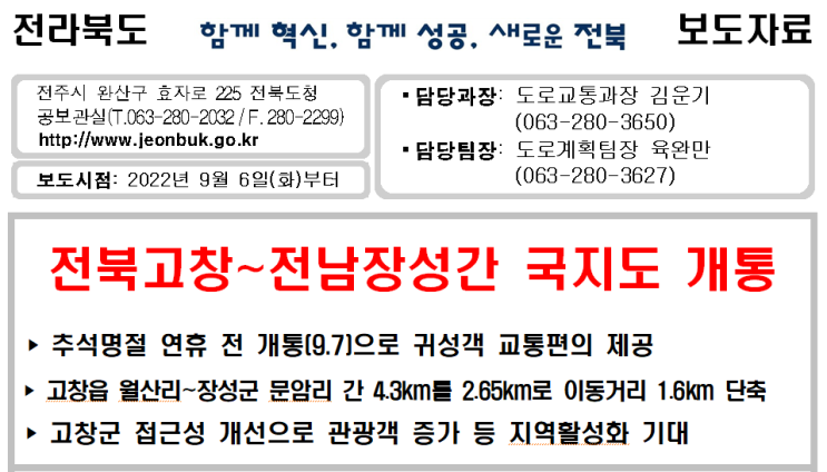  전북고창~전남장성간 국지도 개통