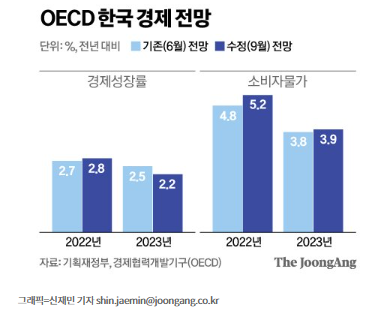 OECD, 한국 내년 경제성장률 2.5% → 2.2% OECD, 한국 내년 경제성장률 2.5% → 2.2%