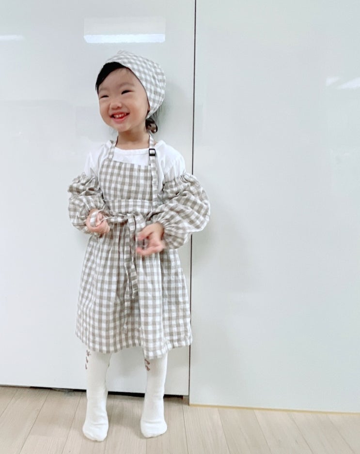  어린이집 준비물 심플하고 감성적인 면100% 원피스 아기앞치마 추천