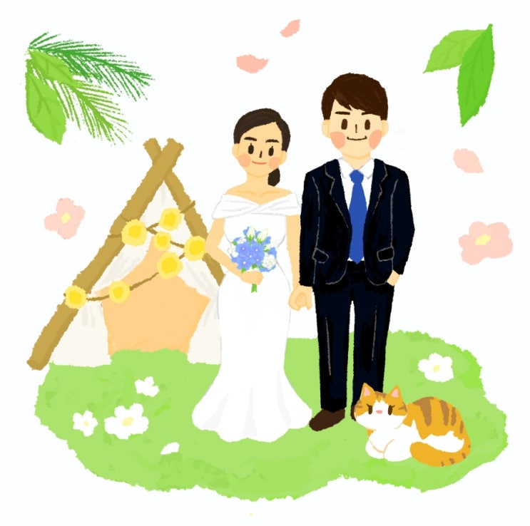  웨딩 일러스트 : 청첩장 결혼식 캐리커쳐 감성 드로잉 캐릭터 초상화 주문제작
