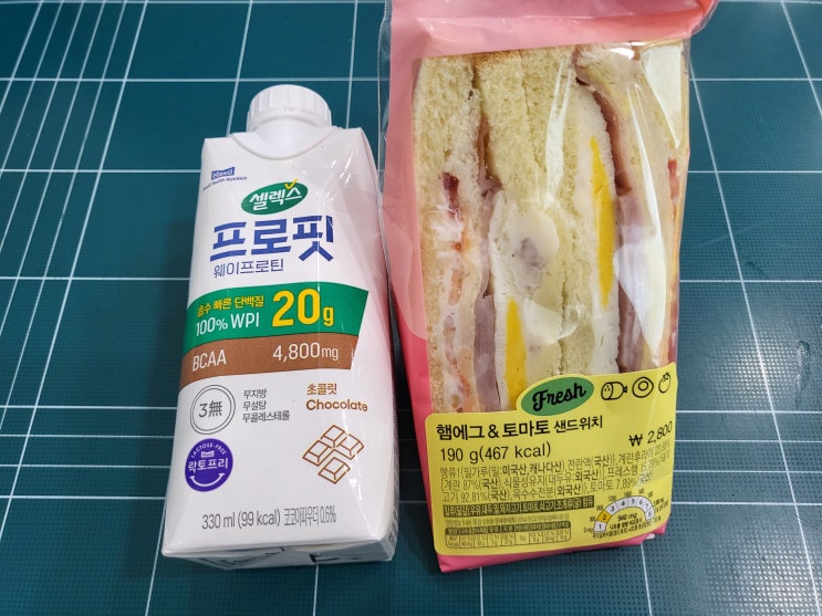  GS25 편의점 점심 <셀렉스 프로핏 웨이프로틴 드링크 초콜릿>, <햄에그 앤 토마토 샌드위치>에 대한 기록