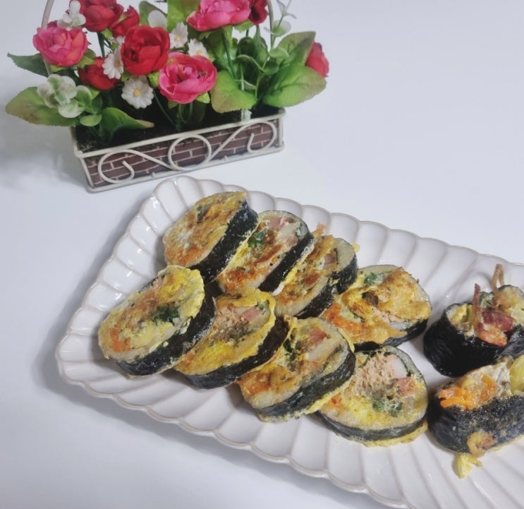  남은 김밥 요리 김밥전 만들기 맛있는 김밥계란전