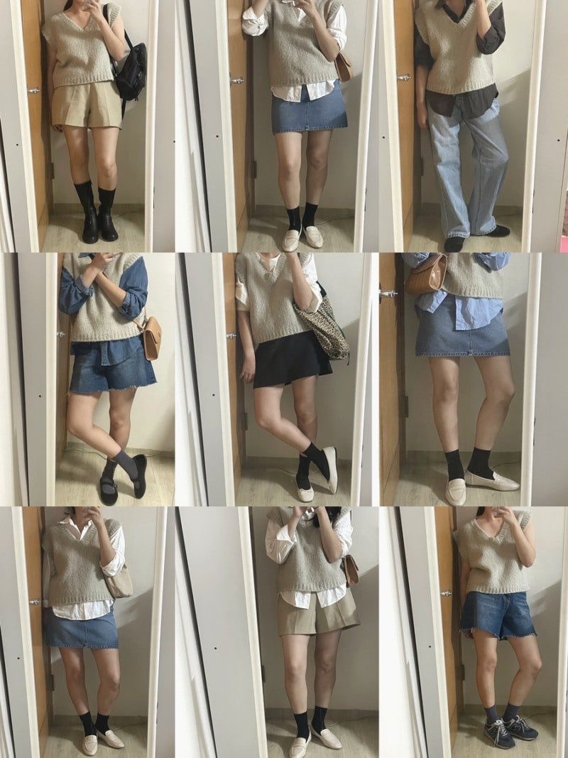 [데일리룩] 조끼 하나로 16개 코디(오버테이크 니트 조끼, 가을데일리룩, 도매택 조끼)