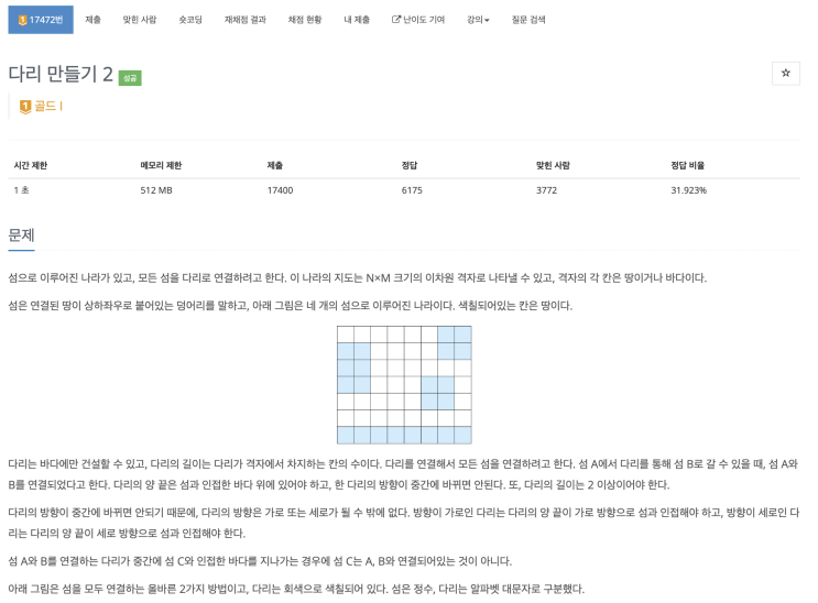  [BOJ 17472] 다리 만들기2 (Node.js)