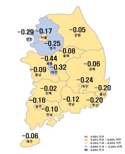 전국 아파트 매매·전셋값 10년4개월만 최대폭 하락…'동반침체' 전국 아파트 매매·전셋값 10년4개월만 최대폭 하락…'동반침체'