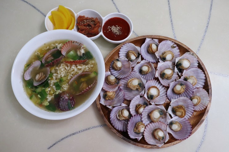  통영 홍가리비 제철음식 아저씨푸드 가리비찜 칼국수 해먹었어요