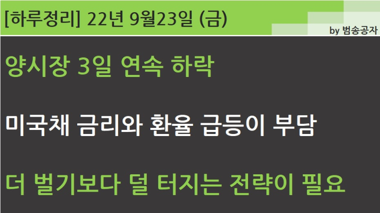  [선별종목] 22.09.23 (금) FOMC 후폭풍에 양시장 3일 연속 하락 (GOD '촛불 하나')