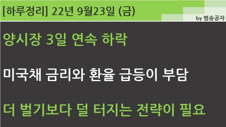 [선별종목] 22.09.23 (금) FOMC 후폭풍에 양시장 3일 연속 하락 (GOD '촛불 하나')