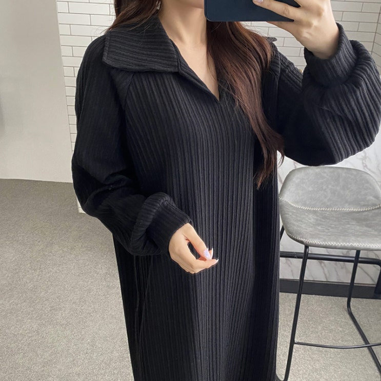  (3COL)골지 카라원피스 빅사이즈 데일리 맘 등원룩