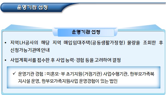 한부모가족 공동생활가정형 주거 운영기관