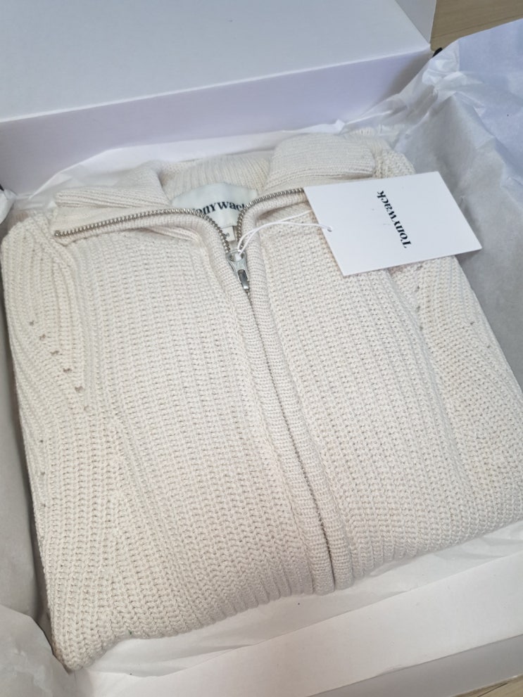  토니웩 니트 집업 Italian Cotton Hard Twist Zip-up Knit Natural Cream 리뷰