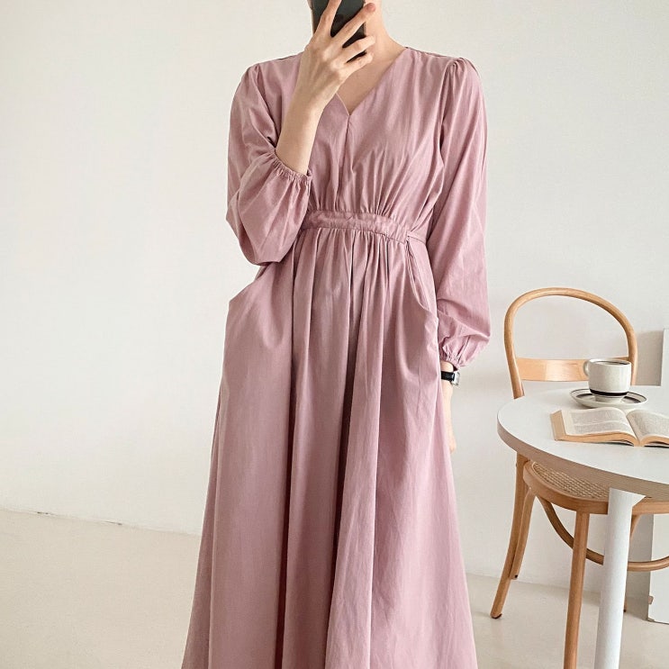  (SALE)브이넥 스트링원피스 주머니원피스