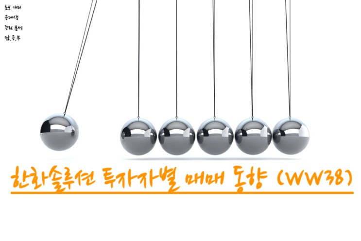  한화솔루션 (009830) WW38 투자자별 수급동향, 한화솔루션 주가 (2019~2022 외국인 기관 개인 수급)