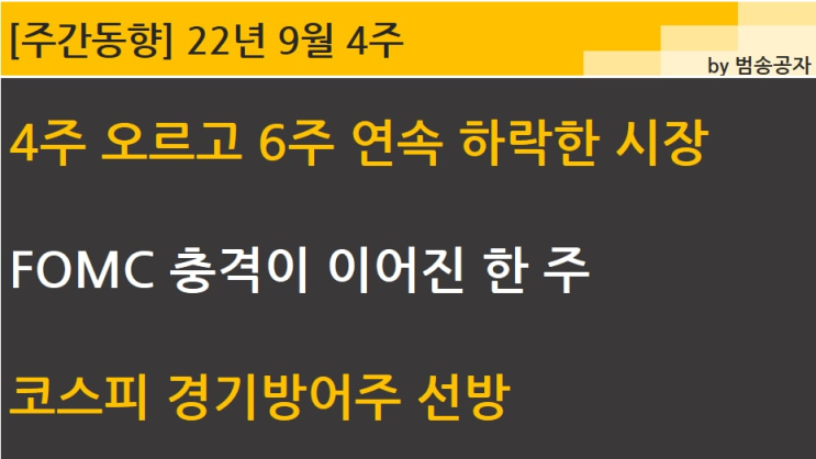  [업종등락] 22년 9월 4주, 4주 오르고 6주 연속 하락한 시장
