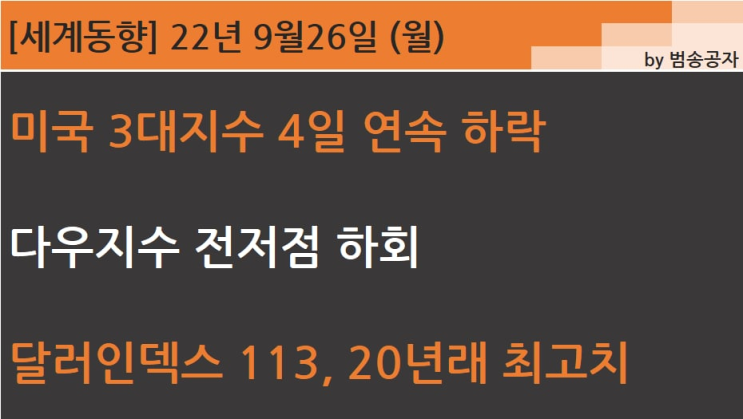  [PT] 22.09.26 (월) 미국, 한국 전저점 테스트 중, 현금들고 관망할 시기