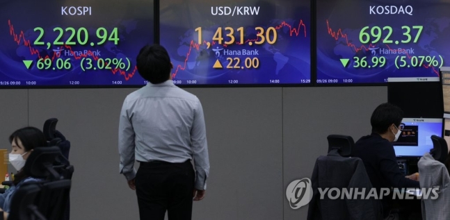 '검은 월요일'…증시 시총 71조원 증발, 환율 22원 급등 '검은 월요일'…증시 시총 71조원 증발, 환율 22원 급등