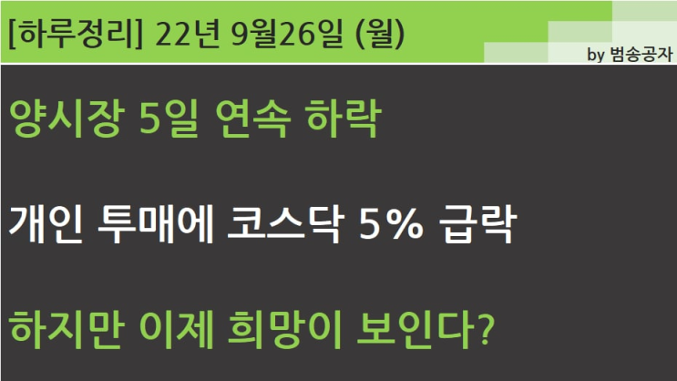  [선별종목] 22.09.26 (월) 개인 투매에 역대급 하락, 하지만 희망이 보인다 (서영은 '혼자가 아닌 나')