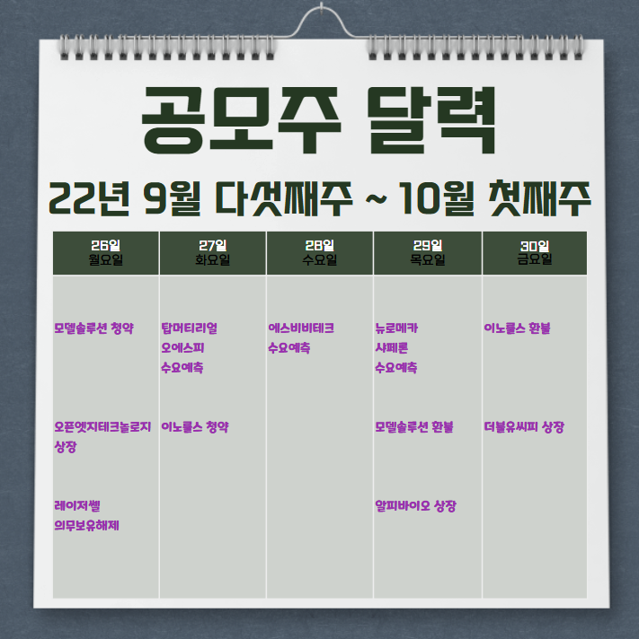  2022년 9월 다섯째 주 ~ 10월 첫째 주 공모주 일정