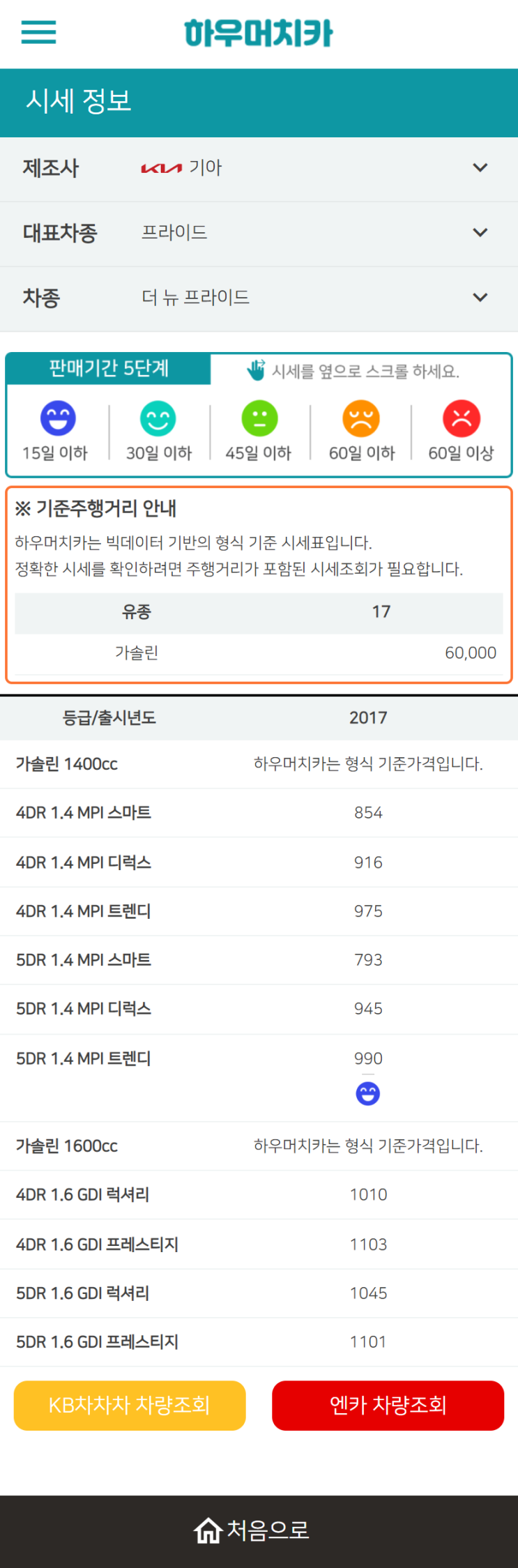 하우머치카 2022년 9월 더 뉴 프라이드 중고차시세.가격표 하우머치카 2022년 9월 더 뉴 프라이드 중고차시세.가격표