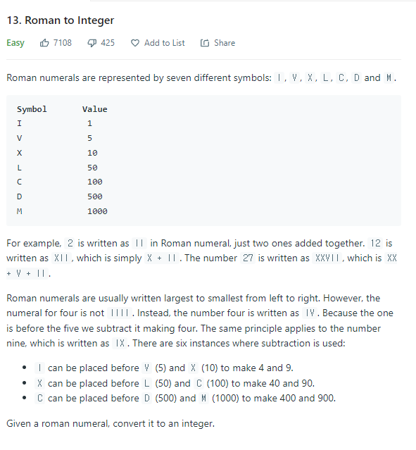  JAVA_Roman to Integer_LeetCode 13
