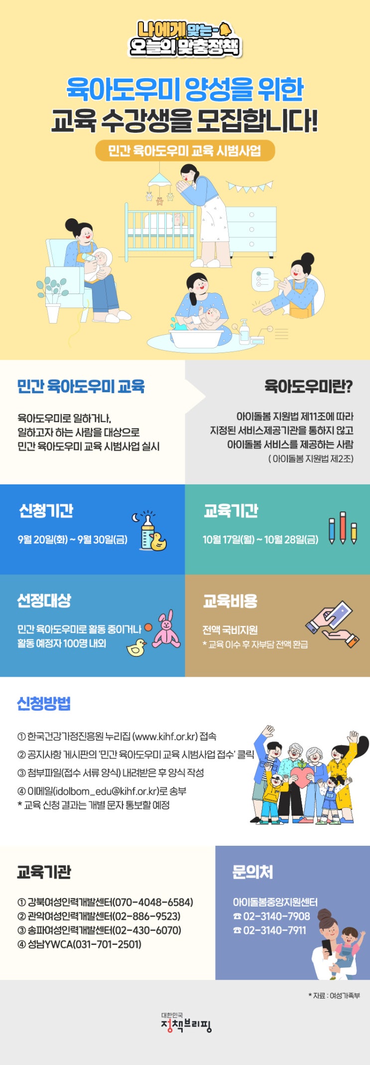 육아도우미 2주 무료 교육과정 수강생 모집