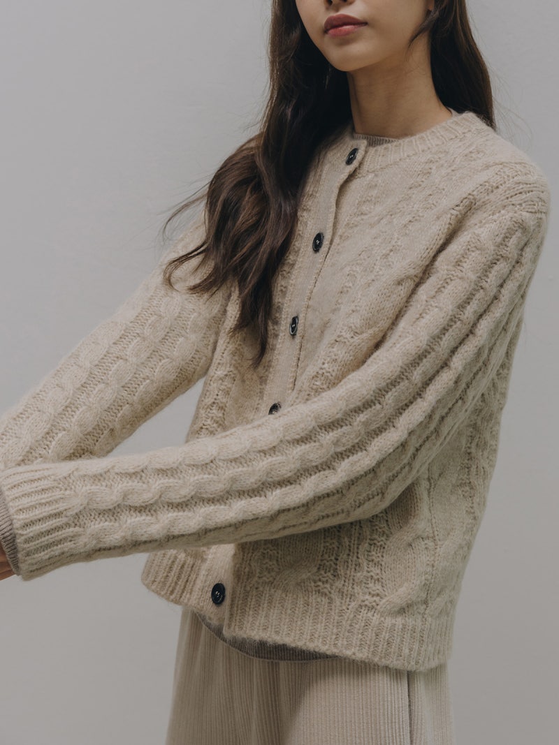 Ecru Alpaca Blend Cable Cardigan