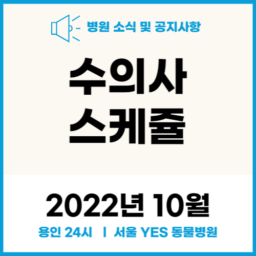  연중무휴 24시 서울예스동물병원 수의사스케줄 _2022년 10월