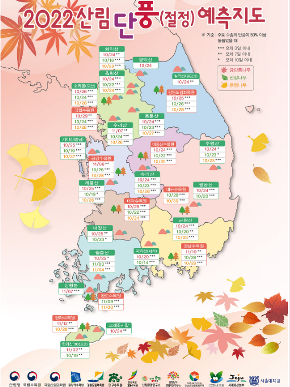 2022년 가을 단풍예측지도 발표(전국 대부분 10월 하순경 절정 예측)_산림청 2022년 가을 단풍예측지도 발표(전국 대부분 10월 하순경 절정 예측)_산림청