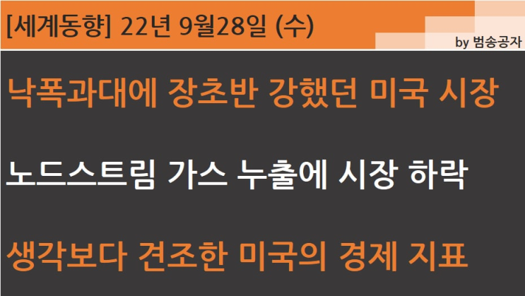  [PT] 22.09.28 (수) 낙폭과대에 장초반 강했지만 노드스트림 가스누출에 이내 하락한 미국 시장