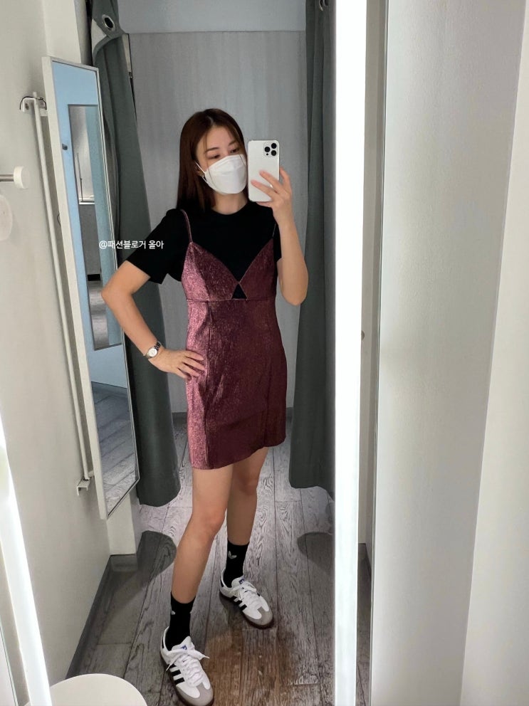  H&M 뷔스티에 미니원피스 롱부츠 코디 데일리룩(+아디다스 스니커즈)