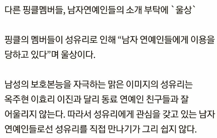 핑클 시절 동료 연예인들이 본 성유리 이미지