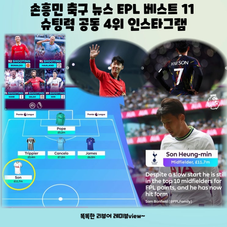 손흥민 축구 뉴스  EPL 베스트 11 슈팅력 공동 4위 인스타그램