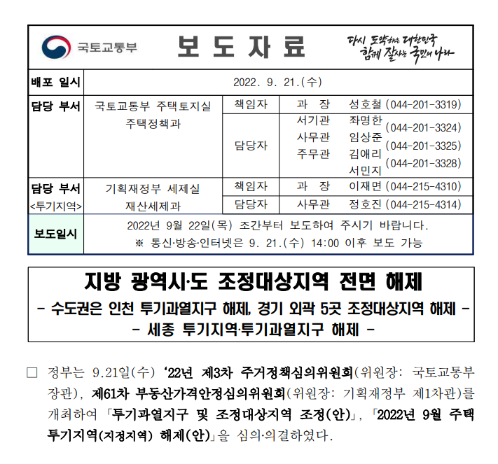 윤석열정부 두번째 부동산 정책9.22대책
