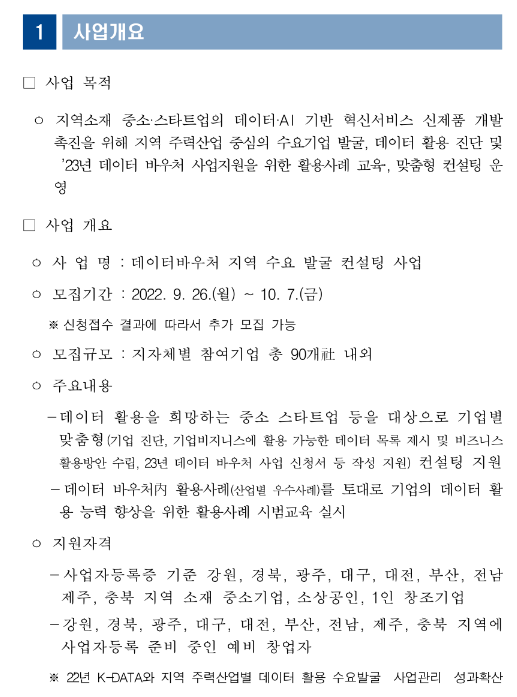 2022년 데이터바우처 지역 수요 발굴 컨설팅 참여기업 모집 공고 2022년 데이터바우처 지역 수요 발굴 컨설팅 참여기업 모집 공고