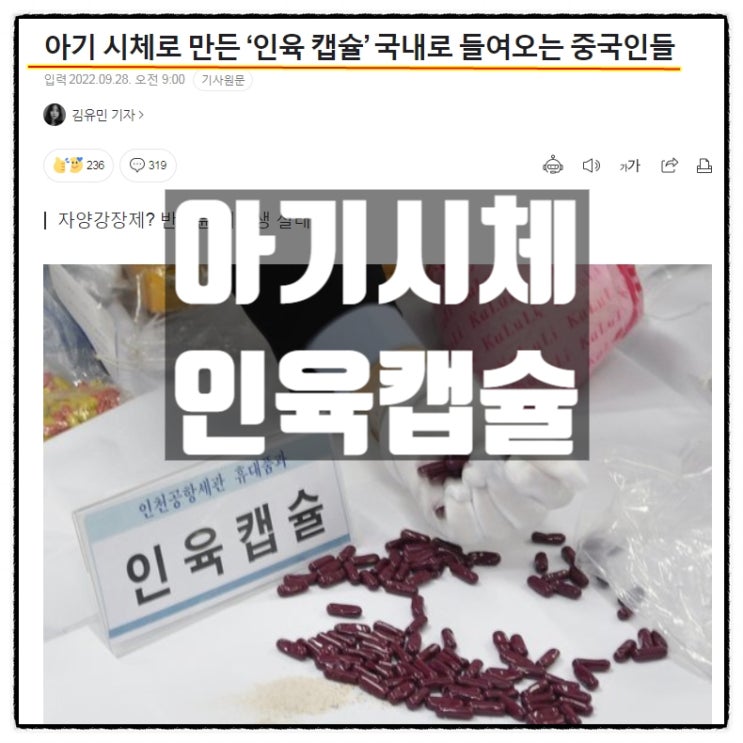  아기시체 인육캡슐 중국인 조선족 국내 불법유통