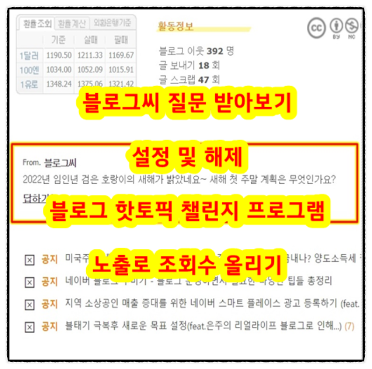  블로그씨 질문 받아보기 설정 및 해제(feat.블로그 핫토픽 챌린지 프로그램 노출로 조회수 올리기)
