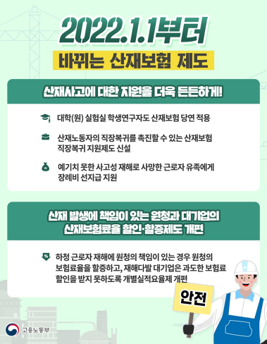 고용노동부, 새해부터 바뀌는 산재보험 제도 고용노동부, 새해부터 바뀌는 산재보험 제도