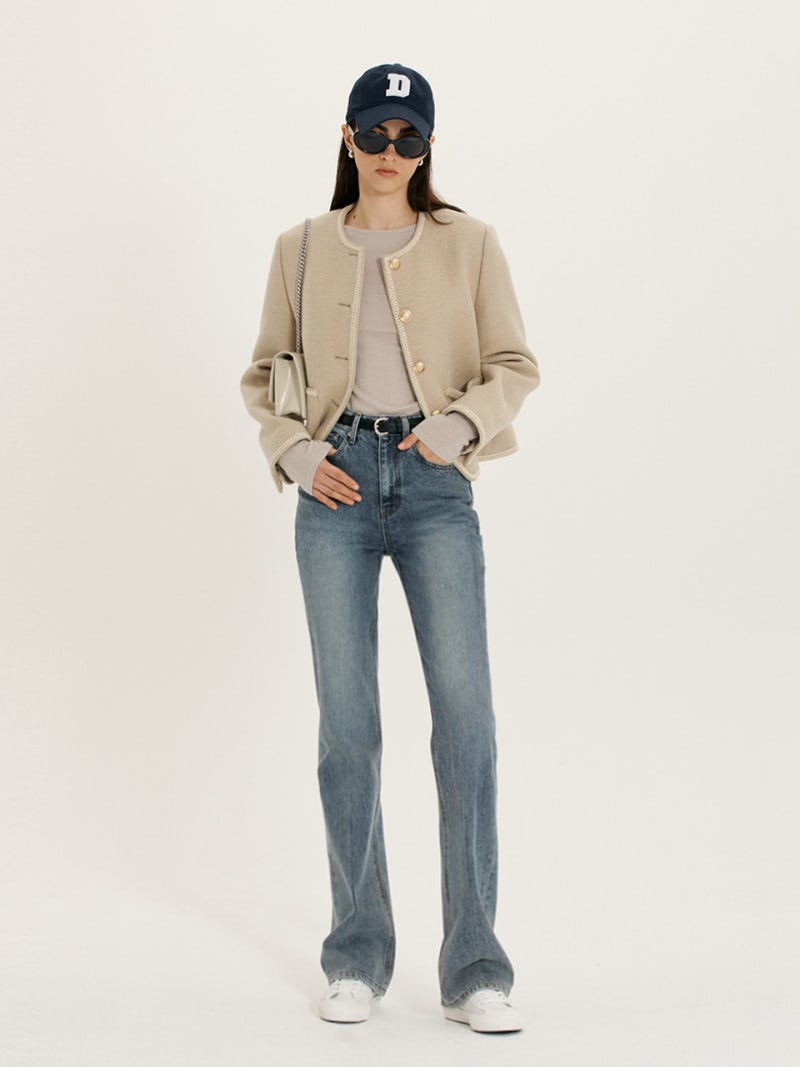 던스트 트위드 자켓 클래식 부클 크림 베이지 #여자 겨울 아우터 코디