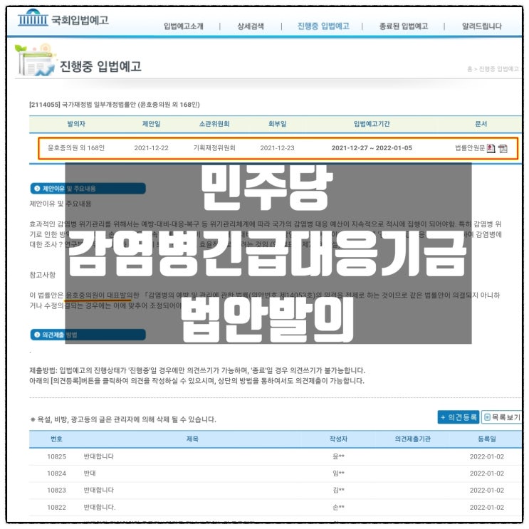 민주당 국가재정법 일부개정법률안 발의 -감염병의 예방 및 관리에 관한 법률 ' 감염병긴급대응기금 ' 등 100조원 재정대책