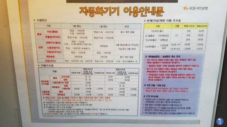 국민은행 ATM 이용시간 수수료 이체 입금 출금한도