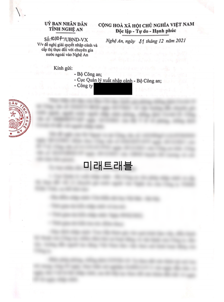 2020년 1월 베트남 응에안 개별입국 승인서 2020년 1월 베트남 응에안 개별입국 승인서