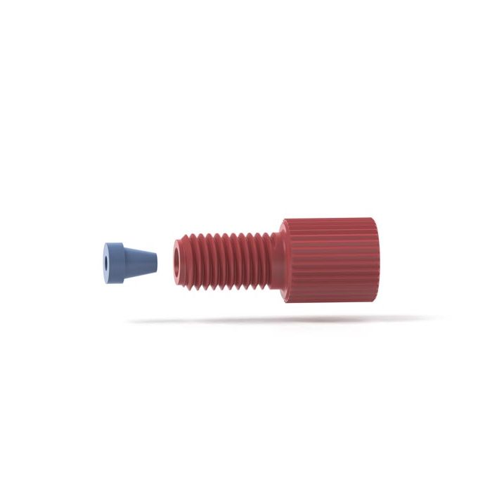 Flangeless Fitting Delrin, Red 1/4-28 Flat-Bottom, for1/16" OD