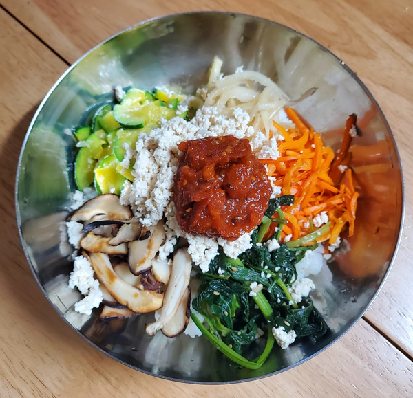 온가족 채식밥상 체험 프로그램 후기, 두부소보로비빔밥과 버섯약고추장
