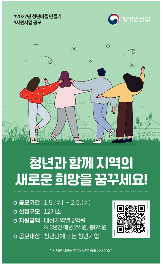 2022년 청년마을 만들기 지원 사업 공고_행정안전부 2022년 청년마을 만들기 지원 사업 공고_행정안전부