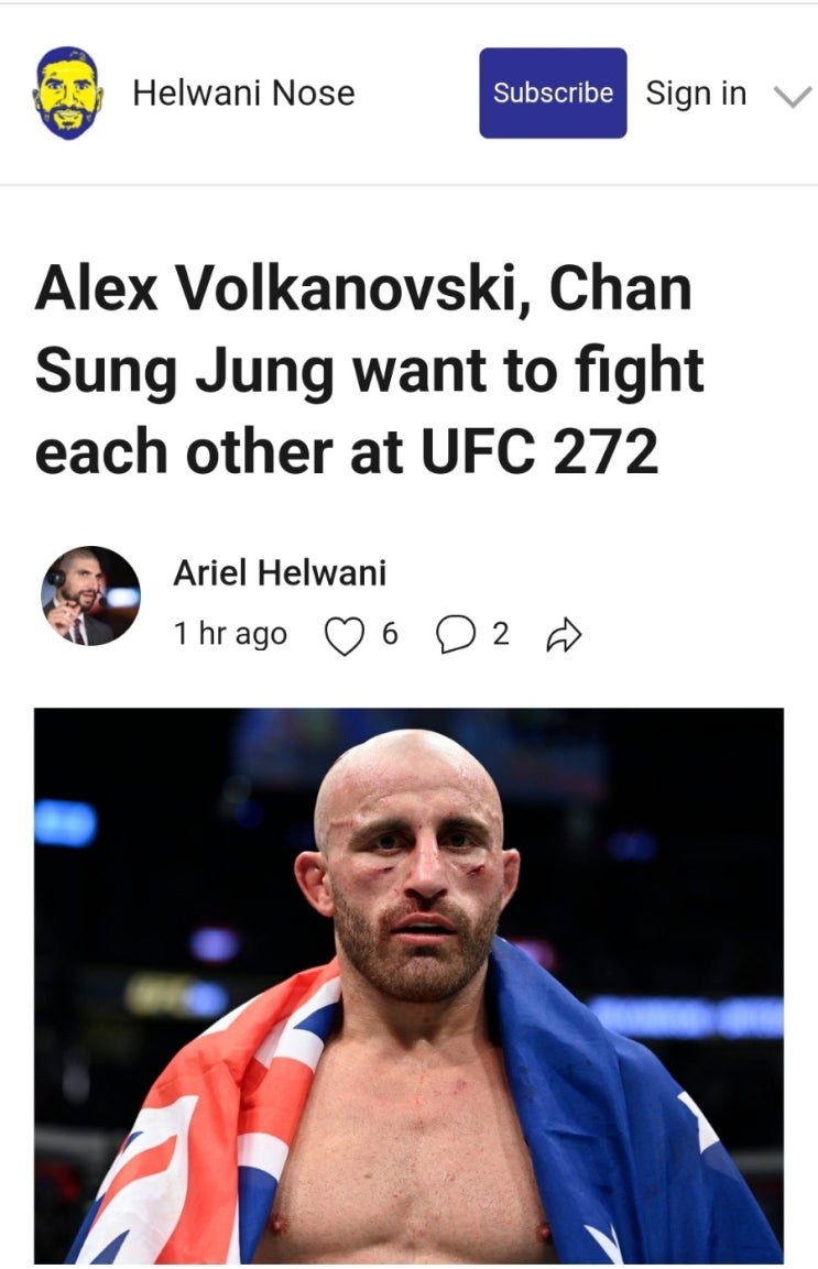 UFC 272 볼카노프스키 vs '코리안 좀비' 정찬성 구두 합의...맥스 할로웨이 부상 아웃 UFC 272 볼카노프스키 vs '코리안 좀비' 정찬성 구두 합의...맥스 할로웨이 부상 아웃